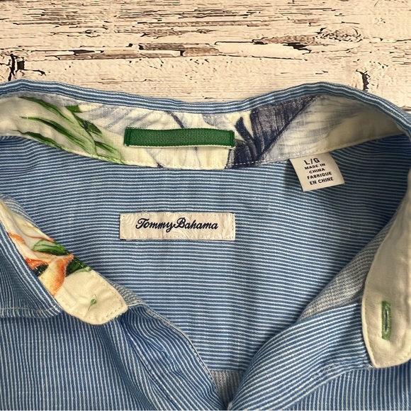 Tommy Bahama Casual Linen Blend Long Sleeve Button Up Blue White Stripes size L - Picture 5 of 11